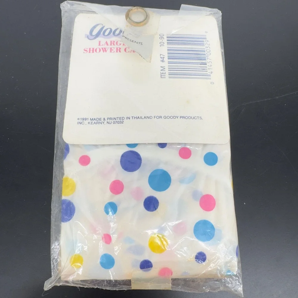 Vintage 1991 Goody Shower Cap Large Size Multi Color Polka Dot New in Package